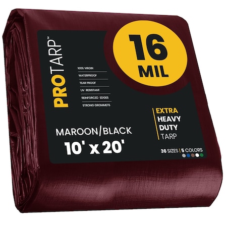 10 Ft. X 20 Ft. Maroon Polyethylene Heavy Duty 16 Mil Tarp, Waterproof, Rip And Tear Proof.